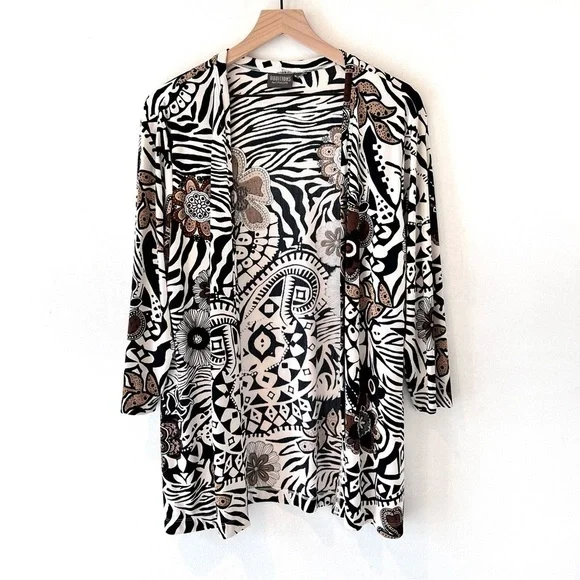 Chico’s Additions open long cardigan floral geometric jersey sz 1 or 2 - Picture 5 of 10